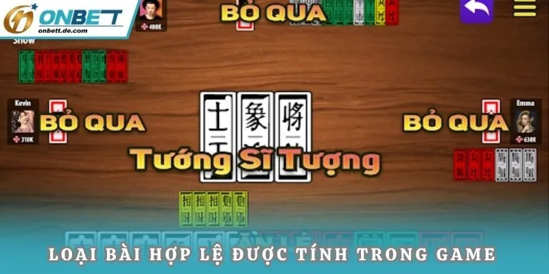 Loại bài hợp lệ được tính trong game
